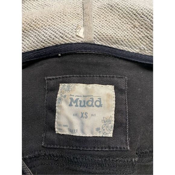 Mudd Black Denim Colorblock Hooded Jean Jacket Distressed Sweater Sleeve Grunge - Picture 8 of 15